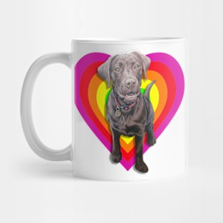 Gorgeous chocolate labrador in a rainbow digital heart! Mug